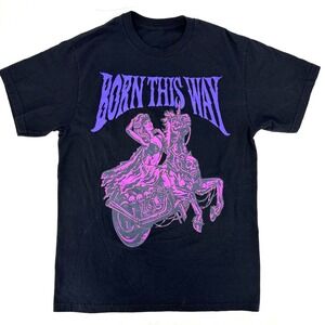 Lady Gaga Born This Way T-Shirt Medium Black Biker Graphic Tee Pop Music 2011